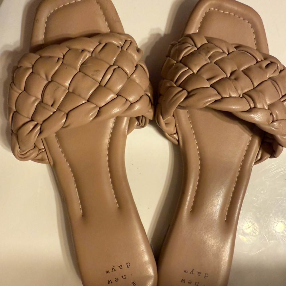 A New Day Tan Woven Slide Sandals